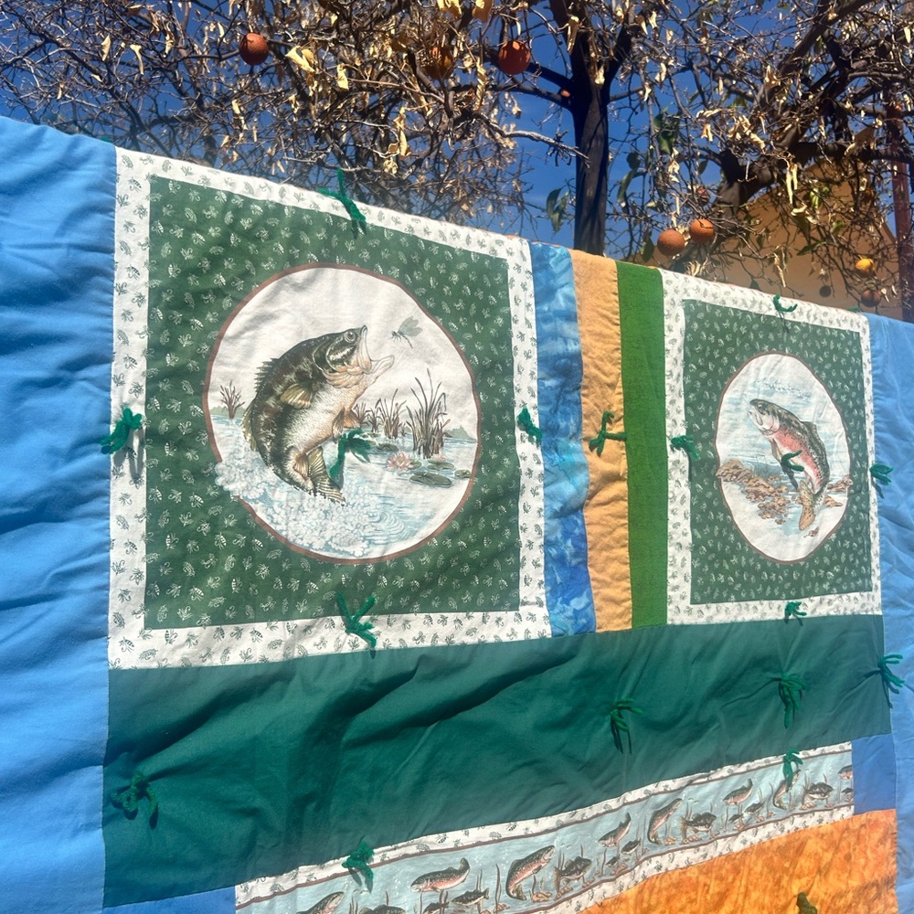 Vintage Handmade Bass Fishing Quilt - Picture 3 of 6